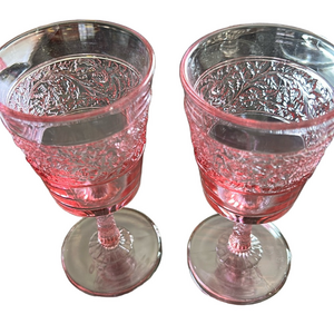 Fenton Art Glass flower band pink Goblet Set of 2 
Vintage RARE